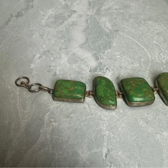 Green Turquoise Stone chunky bracelet with .925 silver hardware